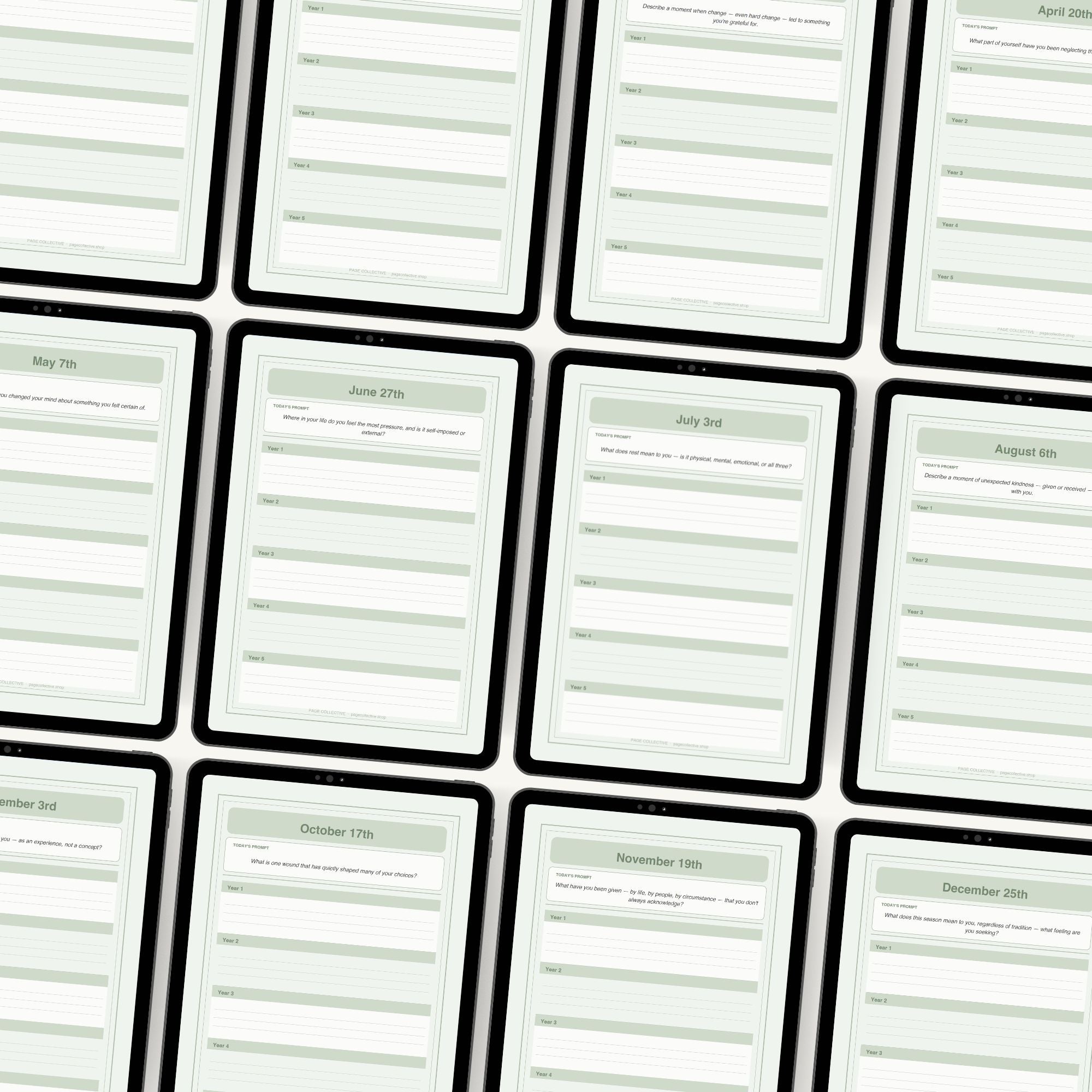 Grid of digital calendar pages showing dates from April to December.