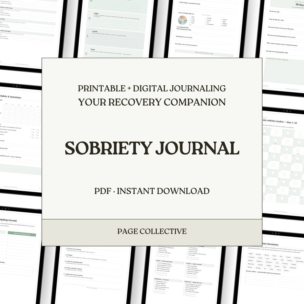 Promotional infographic for Sobriety Journal by Page Collective