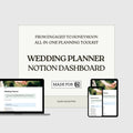 Wedding planner dashboard for engagement to honeymoon planning on a white background