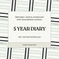 5-year diary packaging with text on a minimalistic design background