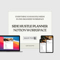 Promotional infographic for Notion Side Hustle Planner by Page Collective