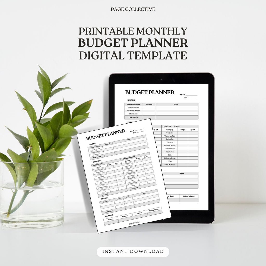 Printable Monthly Budget Planner by Page Collective, Product Promo