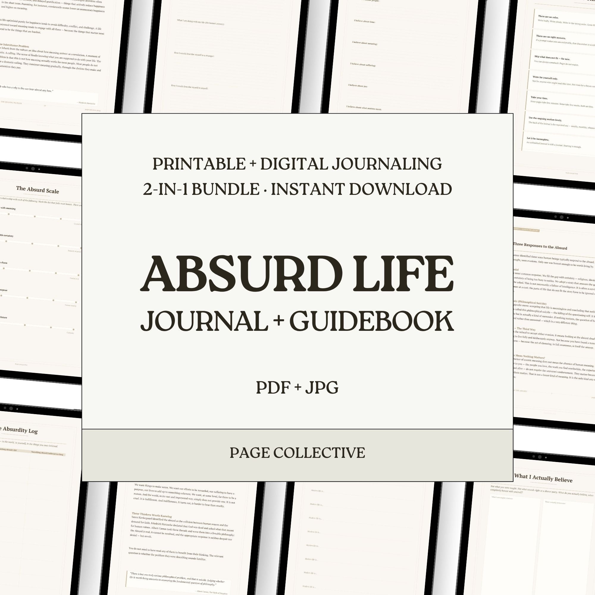 Cover of 'Absurd Life Journal + Guidebook' with text on a white background