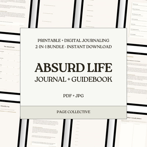 Cover of 'Absurd Life Journal + Guidebook' with text on a white background