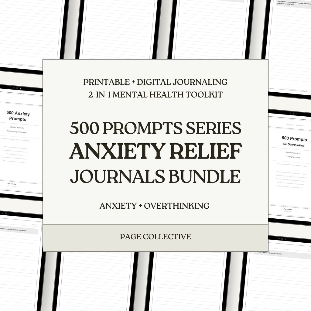 Anxiety Relief Journals Bundle packaging with text on a white background