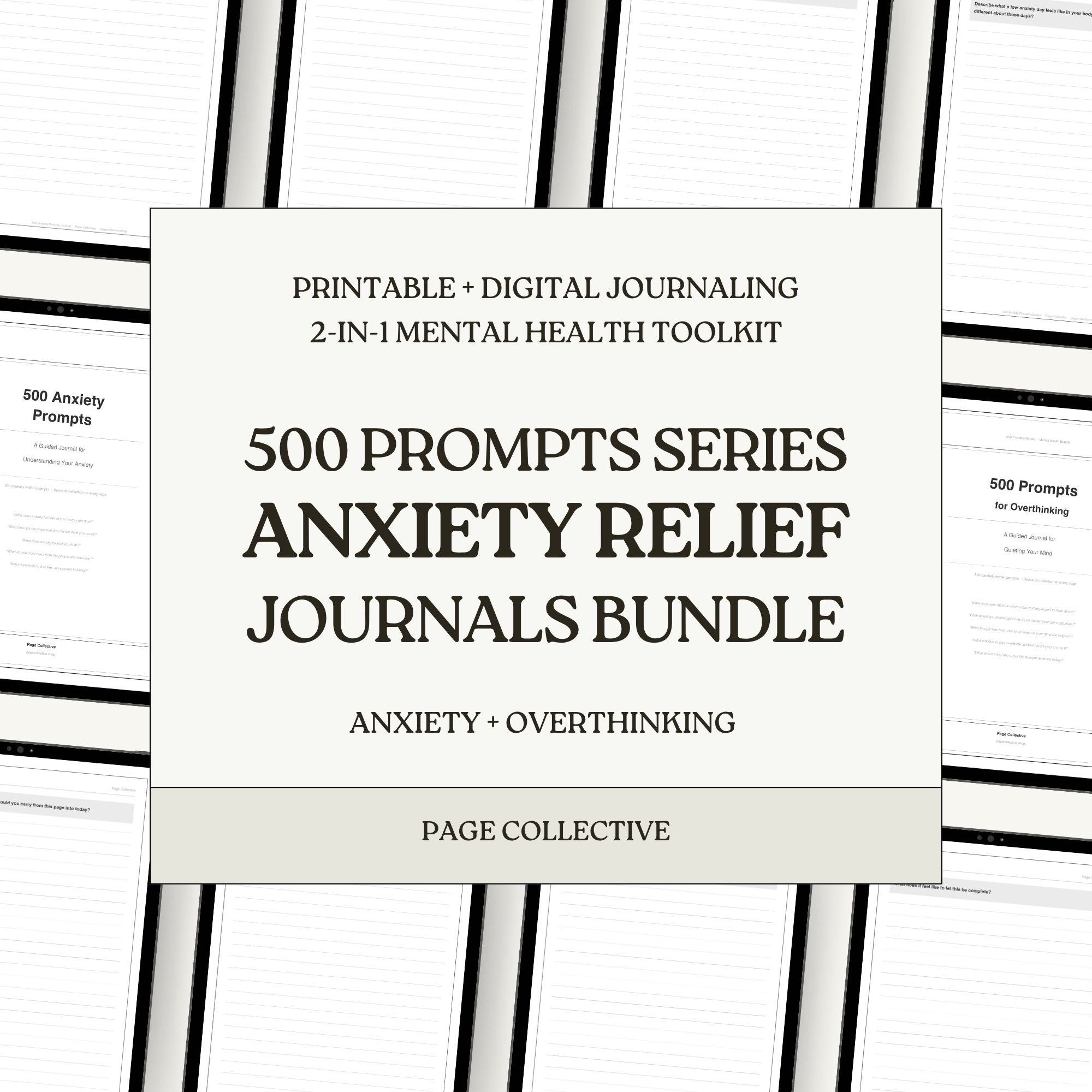 Anxiety Relief Journals Bundle packaging with text on a white background