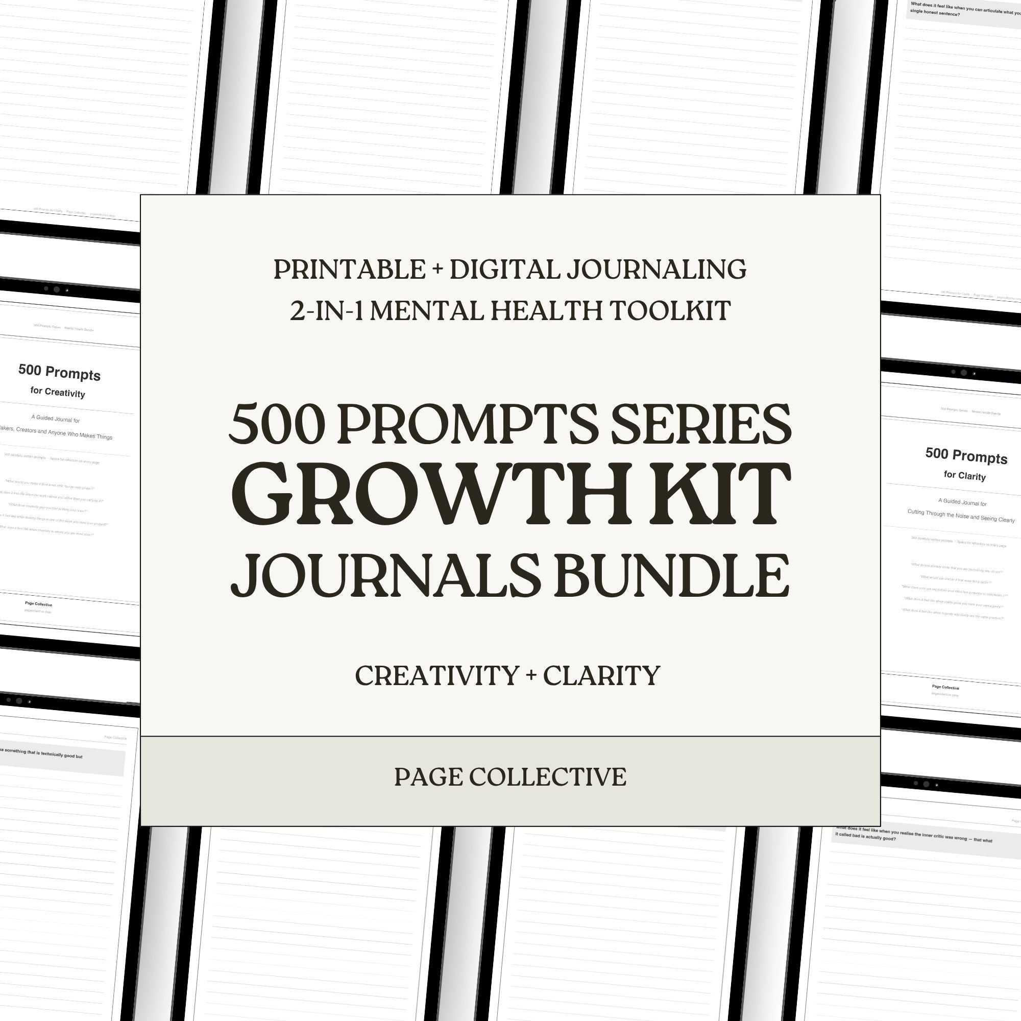Growth Kit Journals Bundle with 500 prompts on a white background