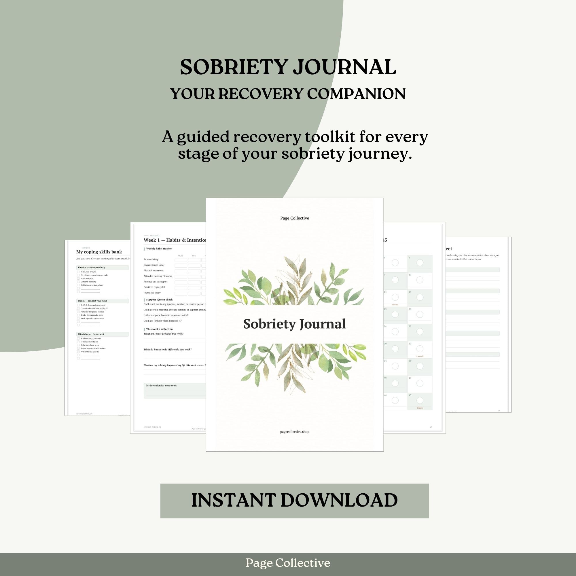 Promotional infographic for Sobriety Journal by Page Collective
