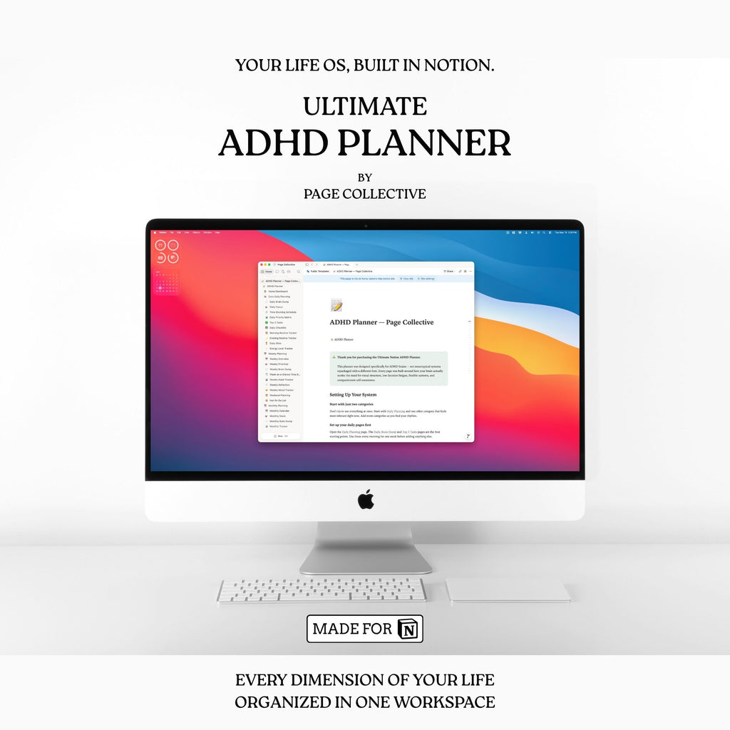 Advertisement for 'Ultimate ADHD Planner' by Page Collective on a computer screen.