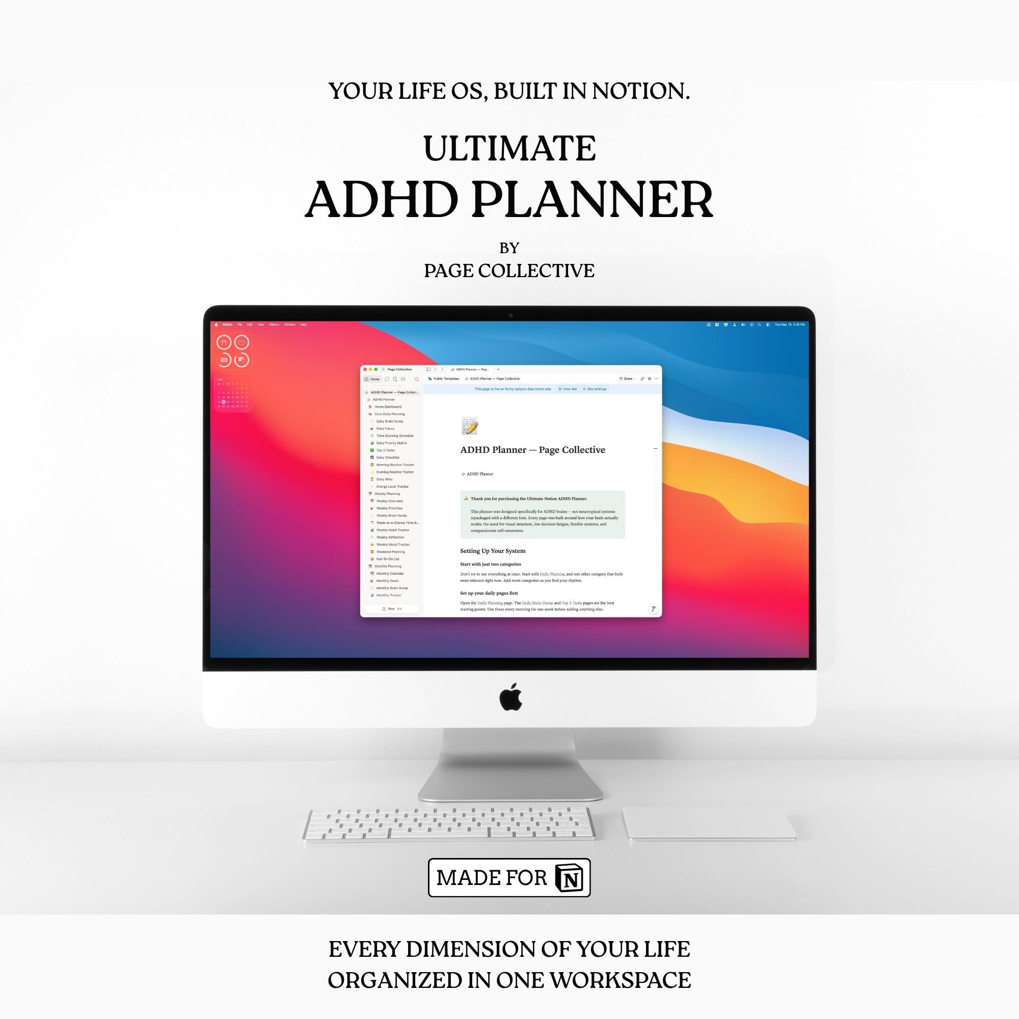 Advertisement for 'Ultimate ADHD Planner' by Page Collective on a computer screen.