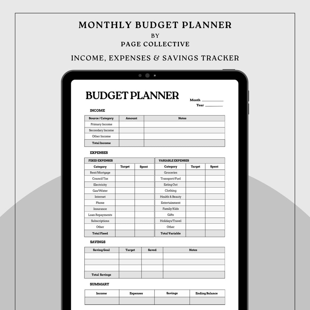 Printable Monthly Budget Planner by Page Collective, Product Description