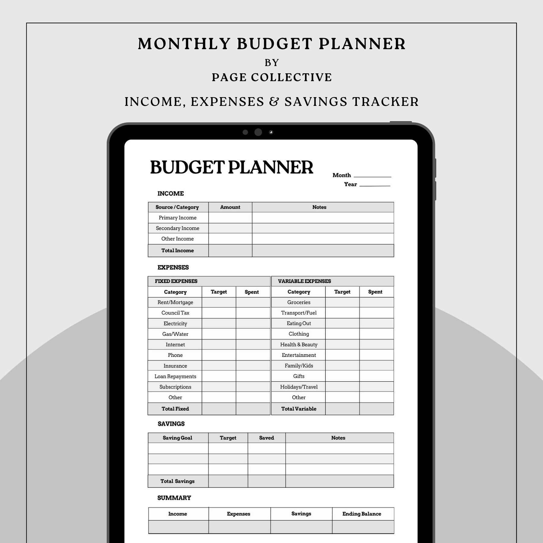 Printable Monthly Budget Planner by Page Collective, Product Description