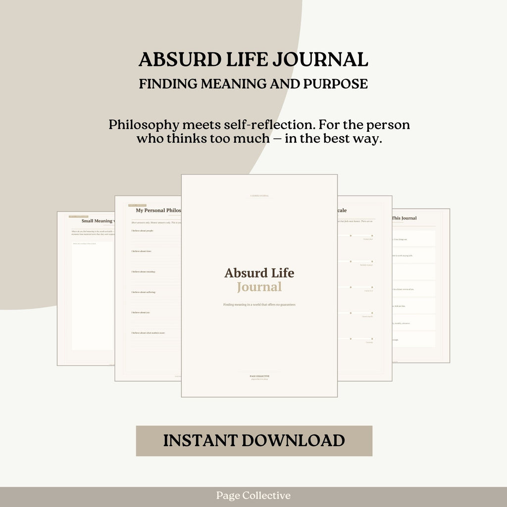 Absurd Life Journal with title and description on a light background