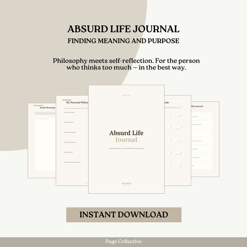 Absurd Life Journal with title and description on a light background