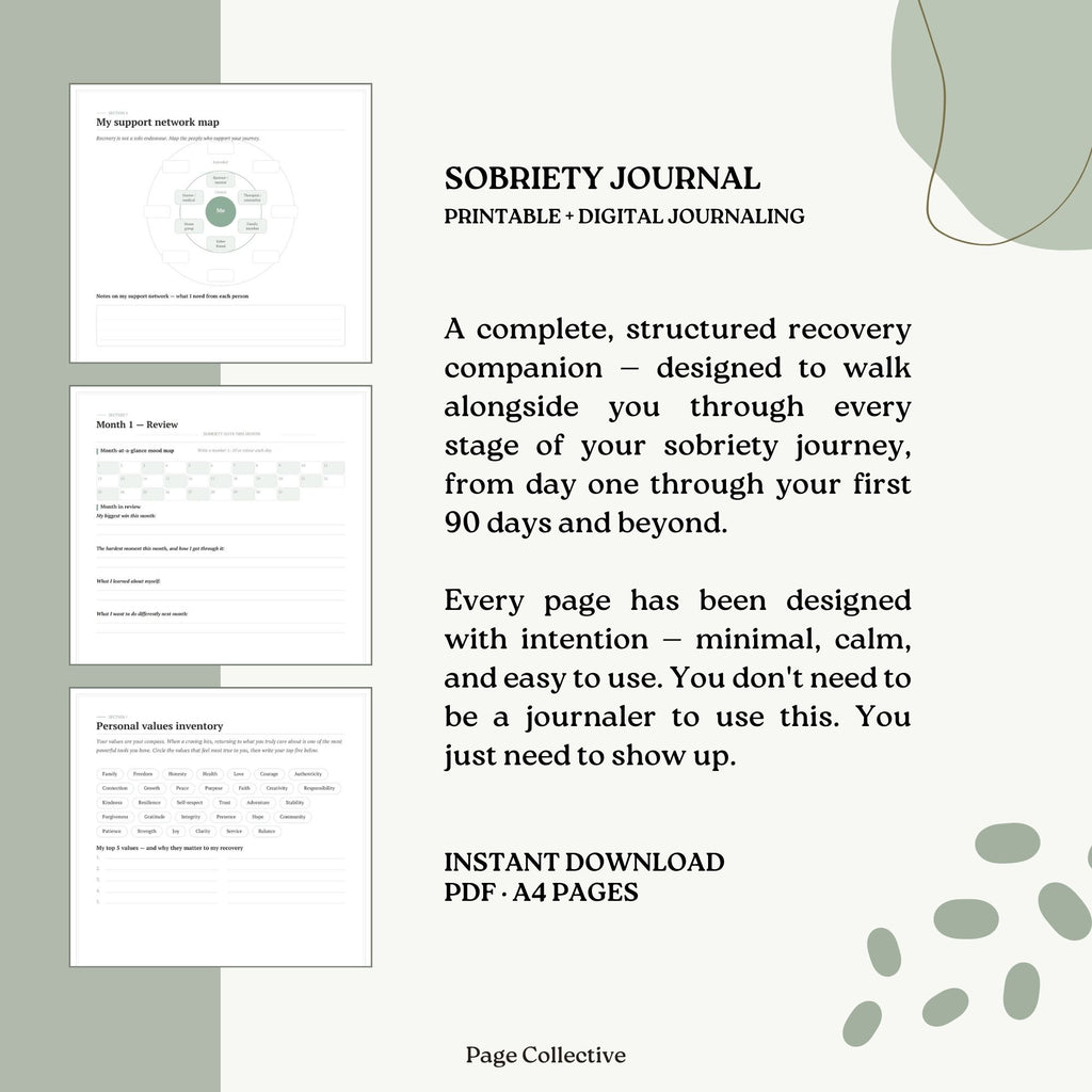 Promotional infographic for Sobriety Journal by Page Collective
