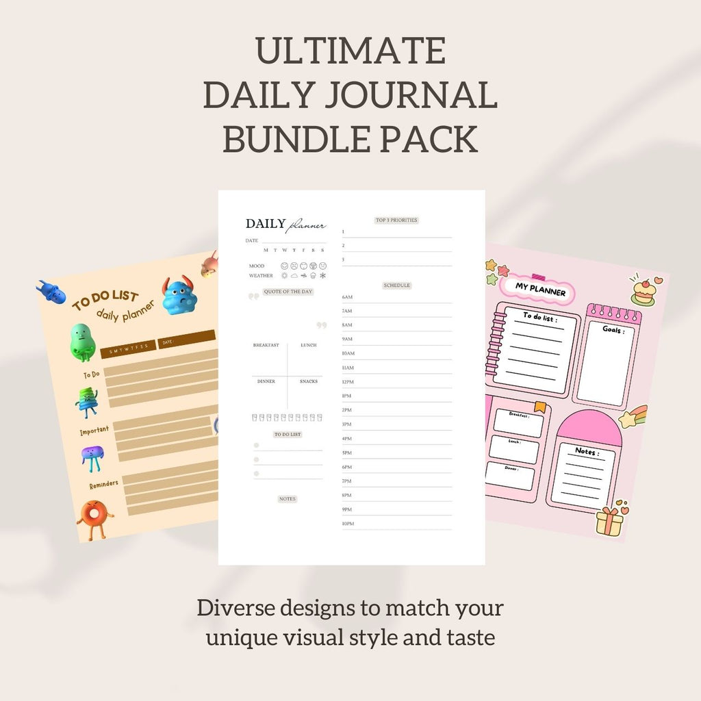 100+ Daily Journal Templates Bundle | Printable, Digital Planner (Instant Download)