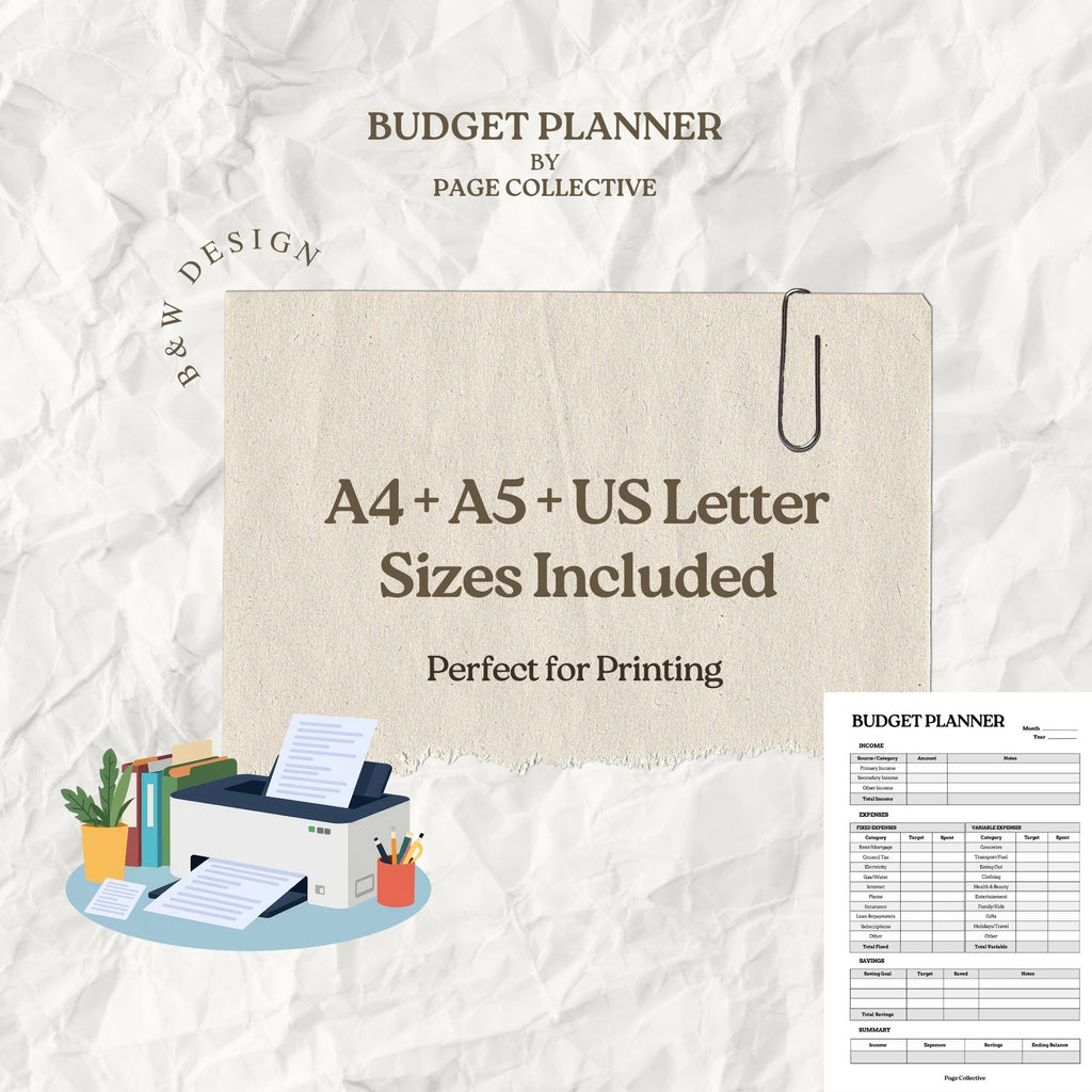 Printable Monthly Budget Planner by Page Collective, Product Features