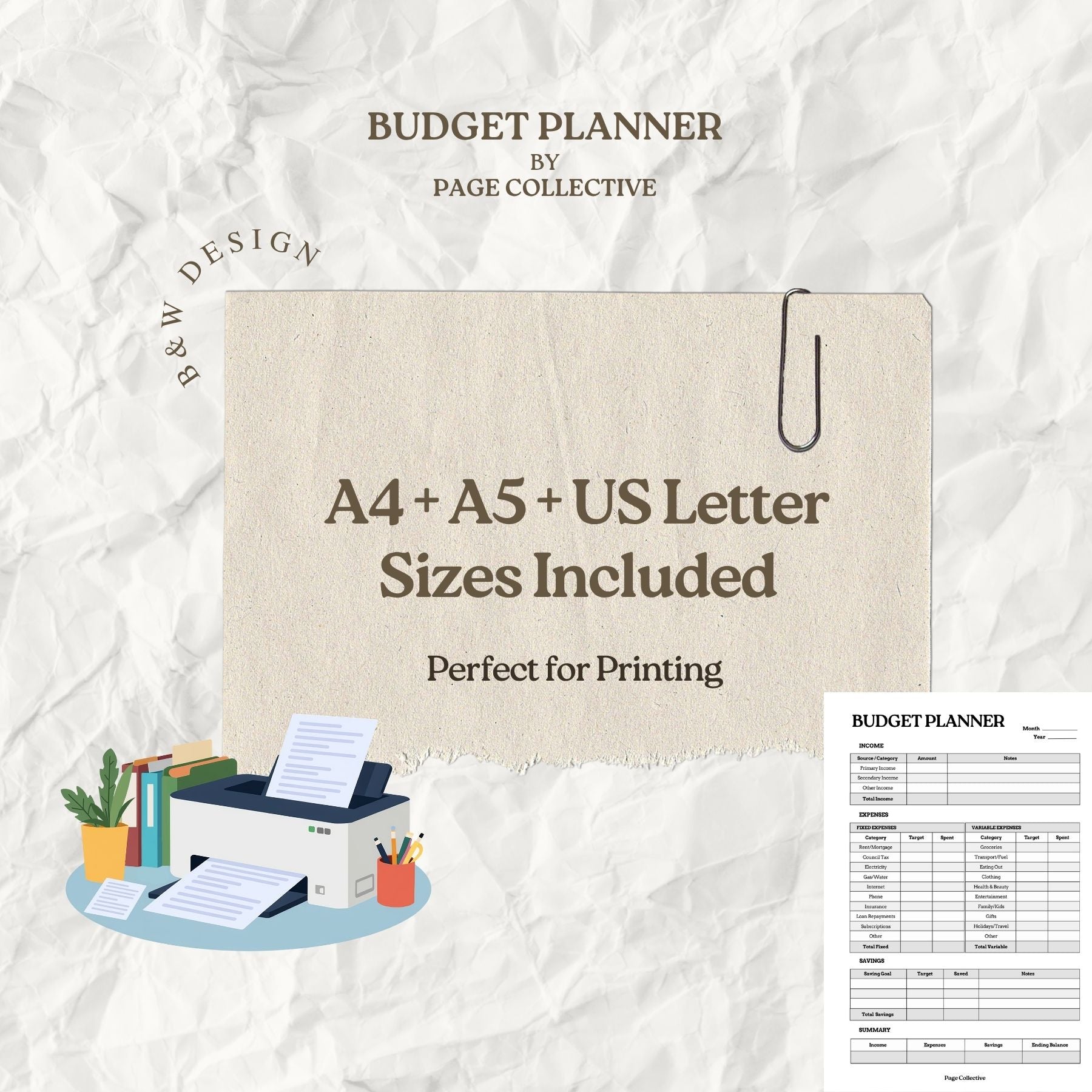 Printable Monthly Budget Planner by Page Collective, Product Features