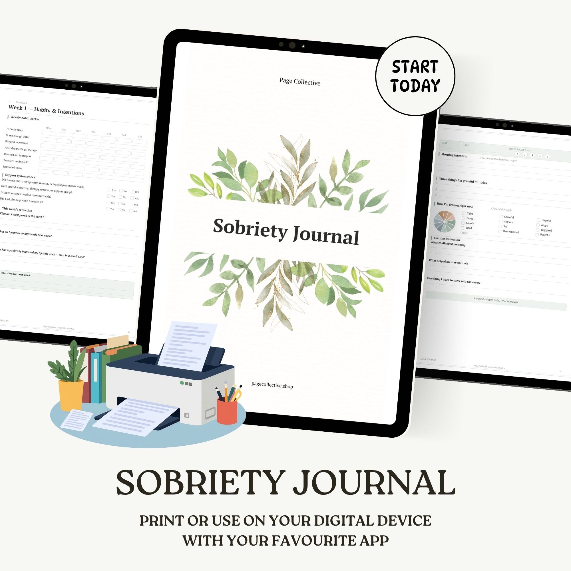 Promotional infographic for Sobriety Journal by Page Collective