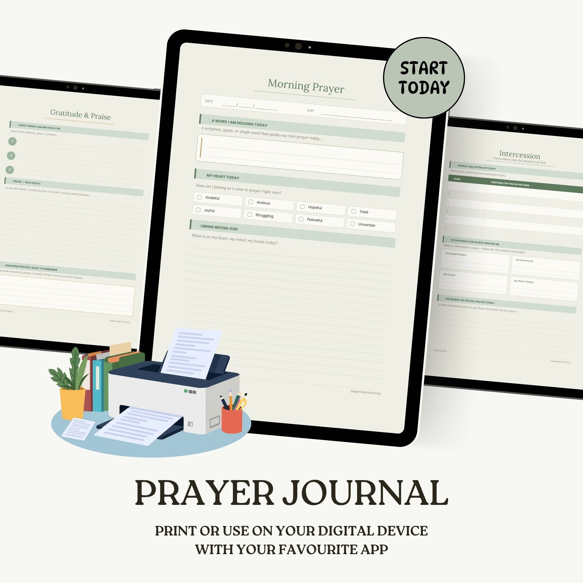 Promotional infographic for Daily Prayer Journal Template Bundle by Page Collective