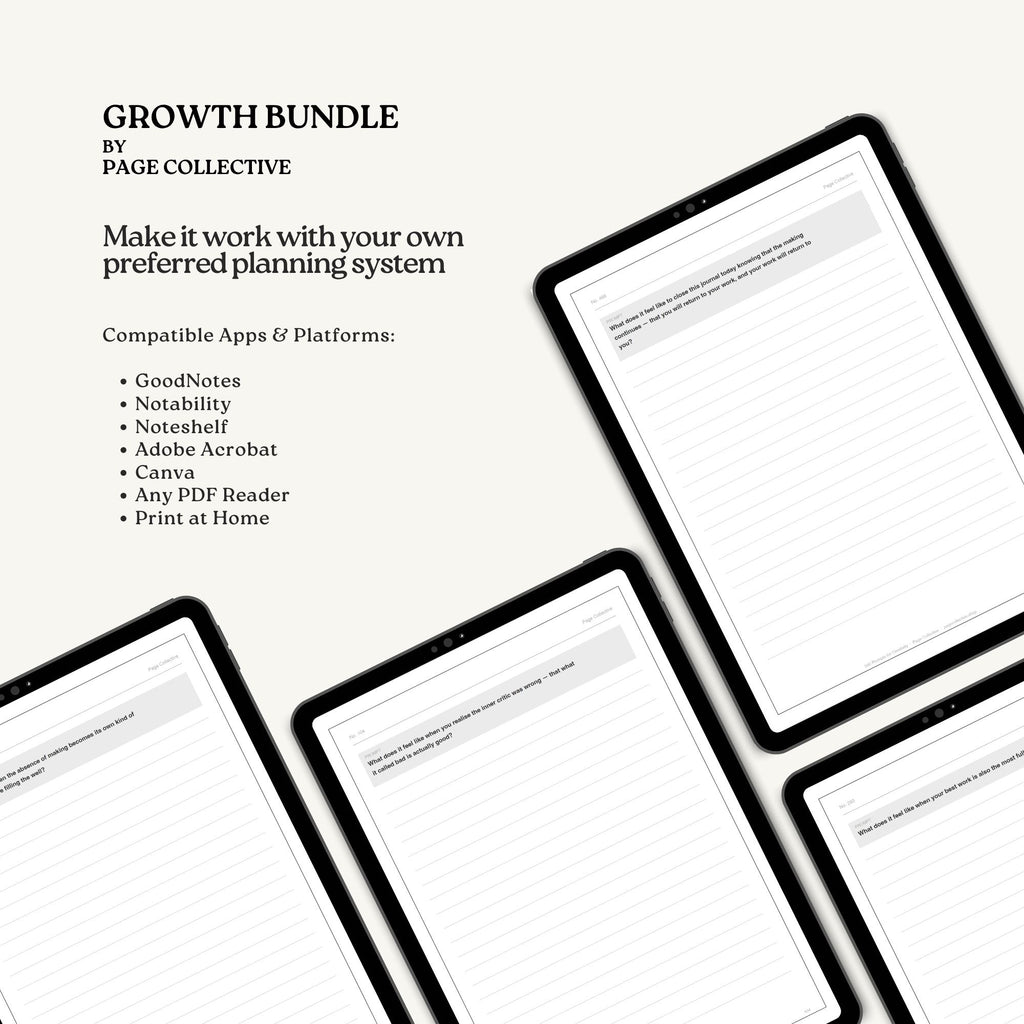 Growth bundle by Page Collective with digital pages on tablets.