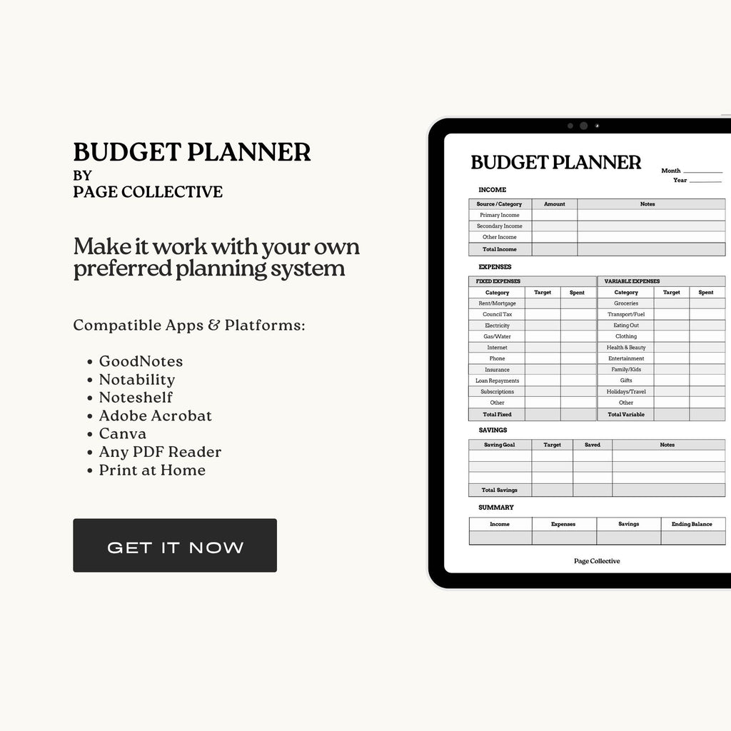 Printable Monthly Budget Planner by Page Collective, Product Features