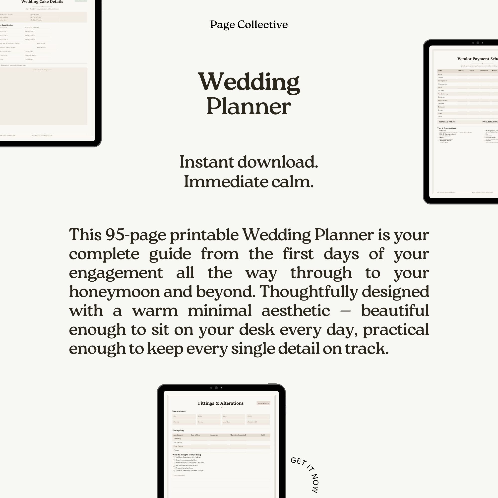 Advertisement for a wedding planner with text and minimal design elements.