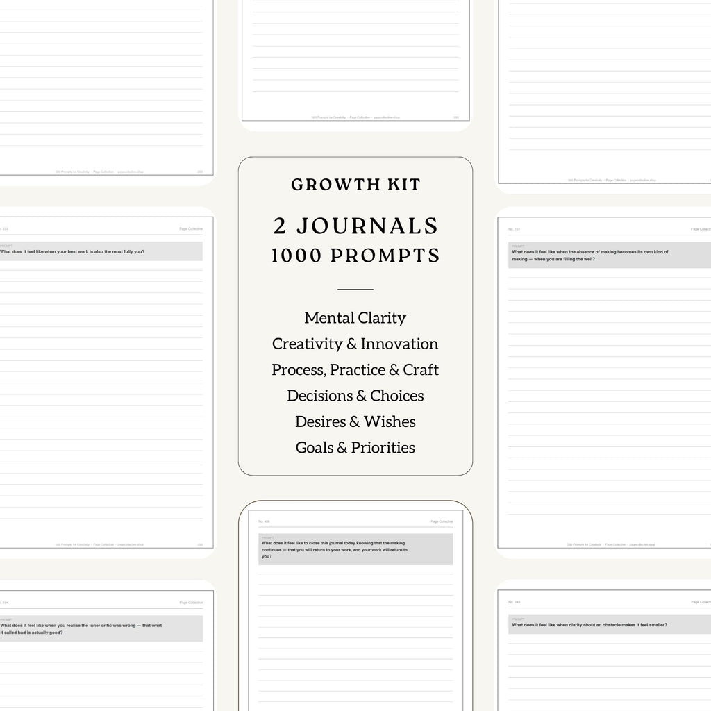 Growth kit with two journals and 1000 prompts on a white background