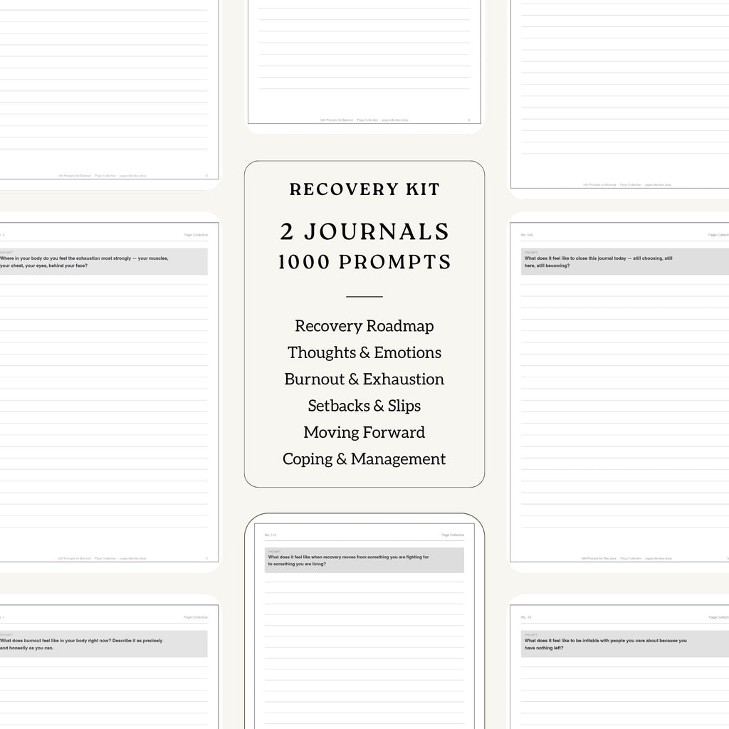 Recovery kit with two journals and 1000 prompts on a white background