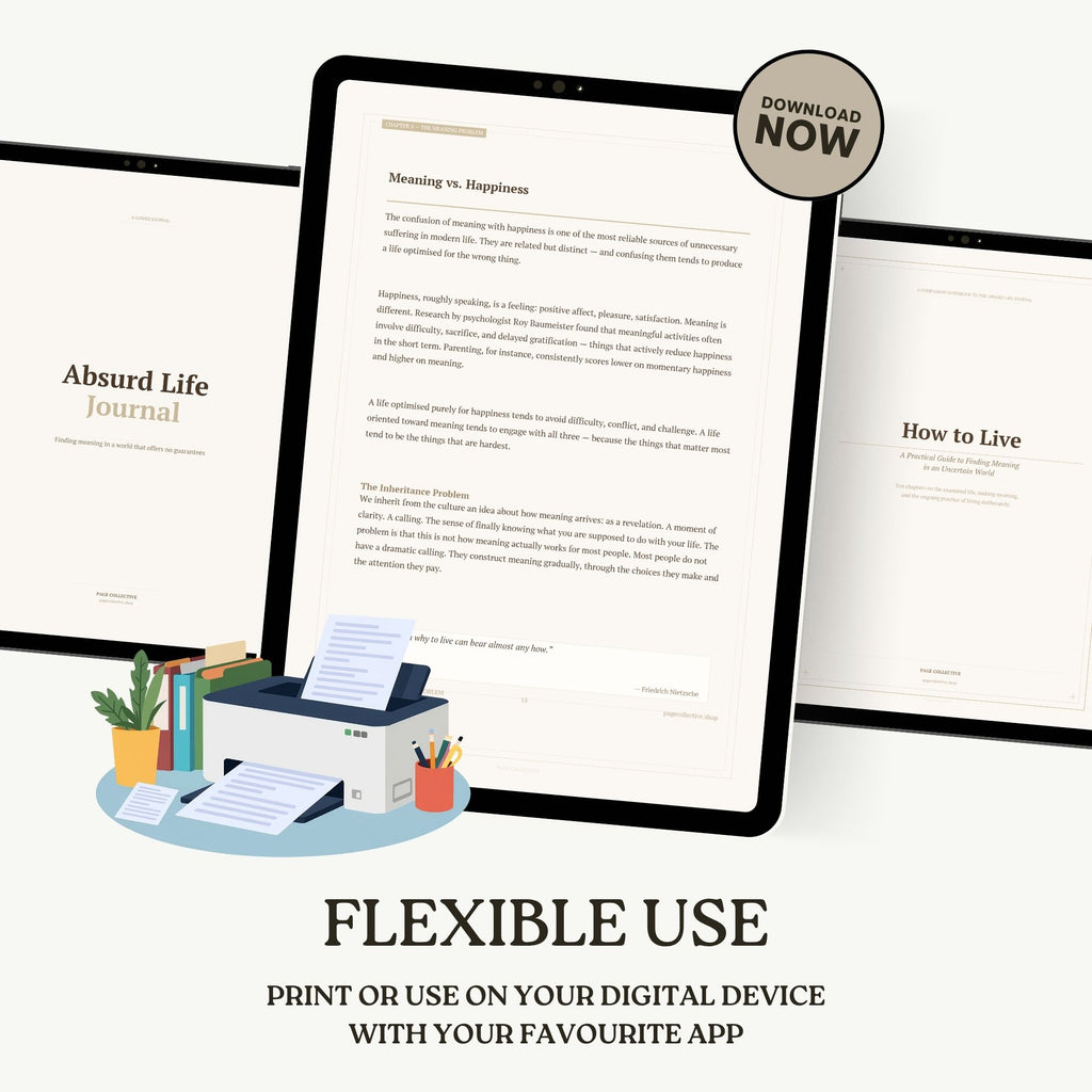 Digital tablet displaying a document with text, surrounded by books and stationery items on a white background.