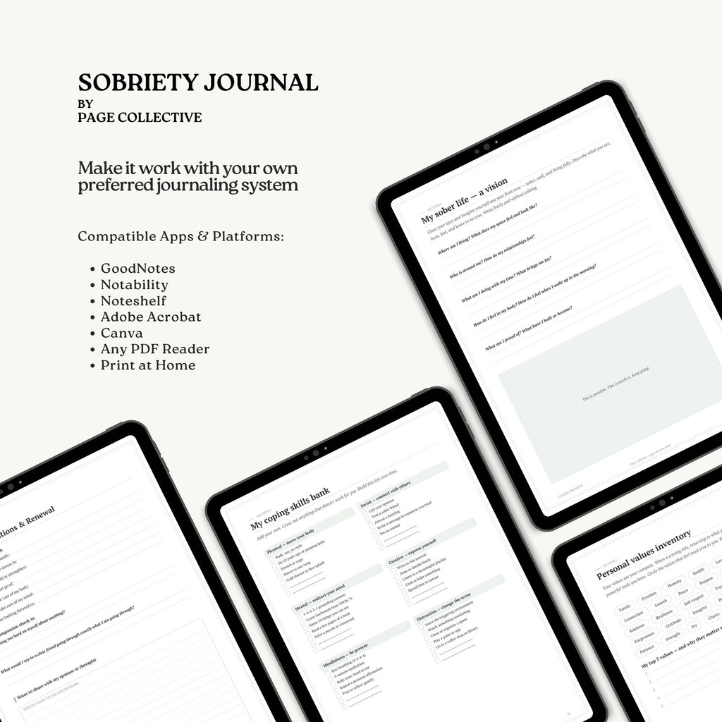 Promotional infographic for Sobriety Journal by Page Collective