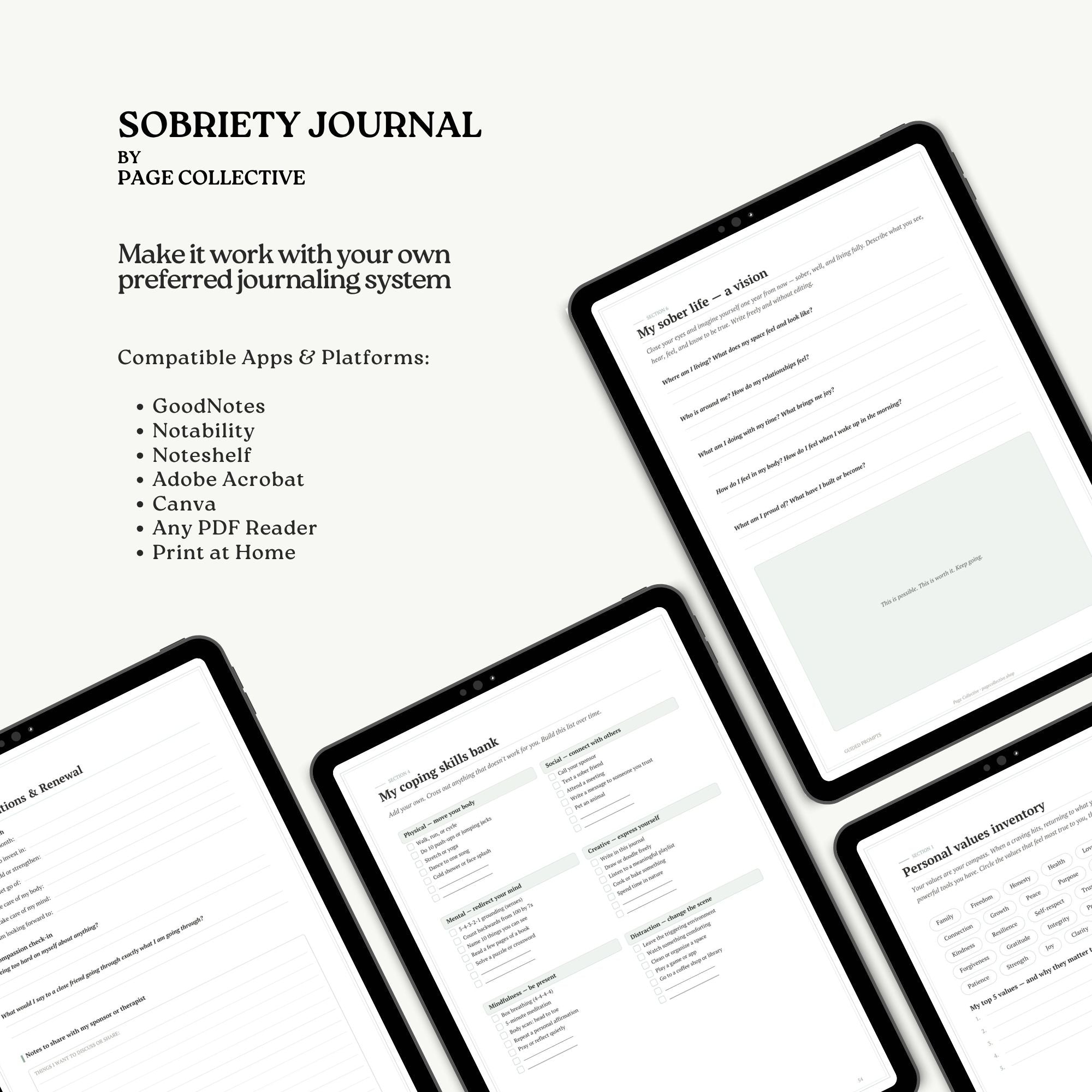 Promotional infographic for Sobriety Journal by Page Collective