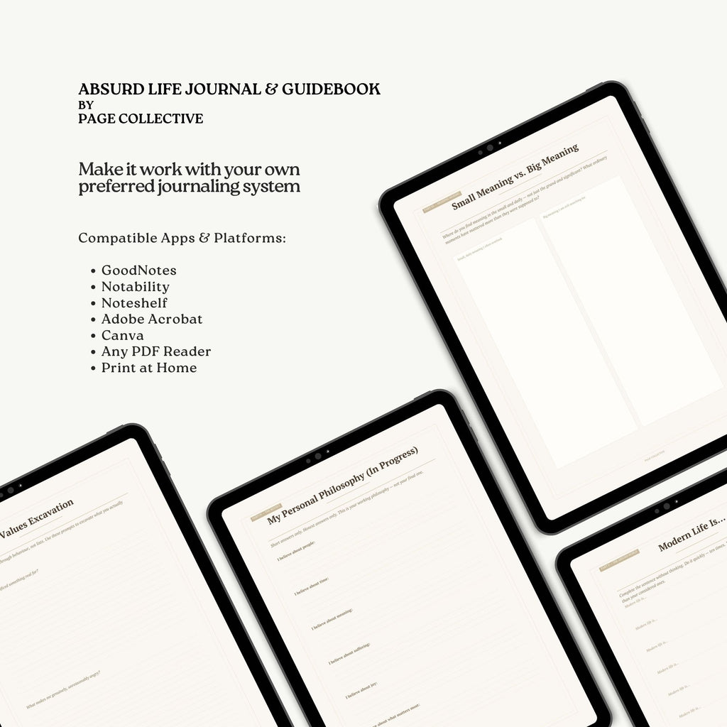 Anxiety relief bundle by Page Collective with digital pages on tablets.