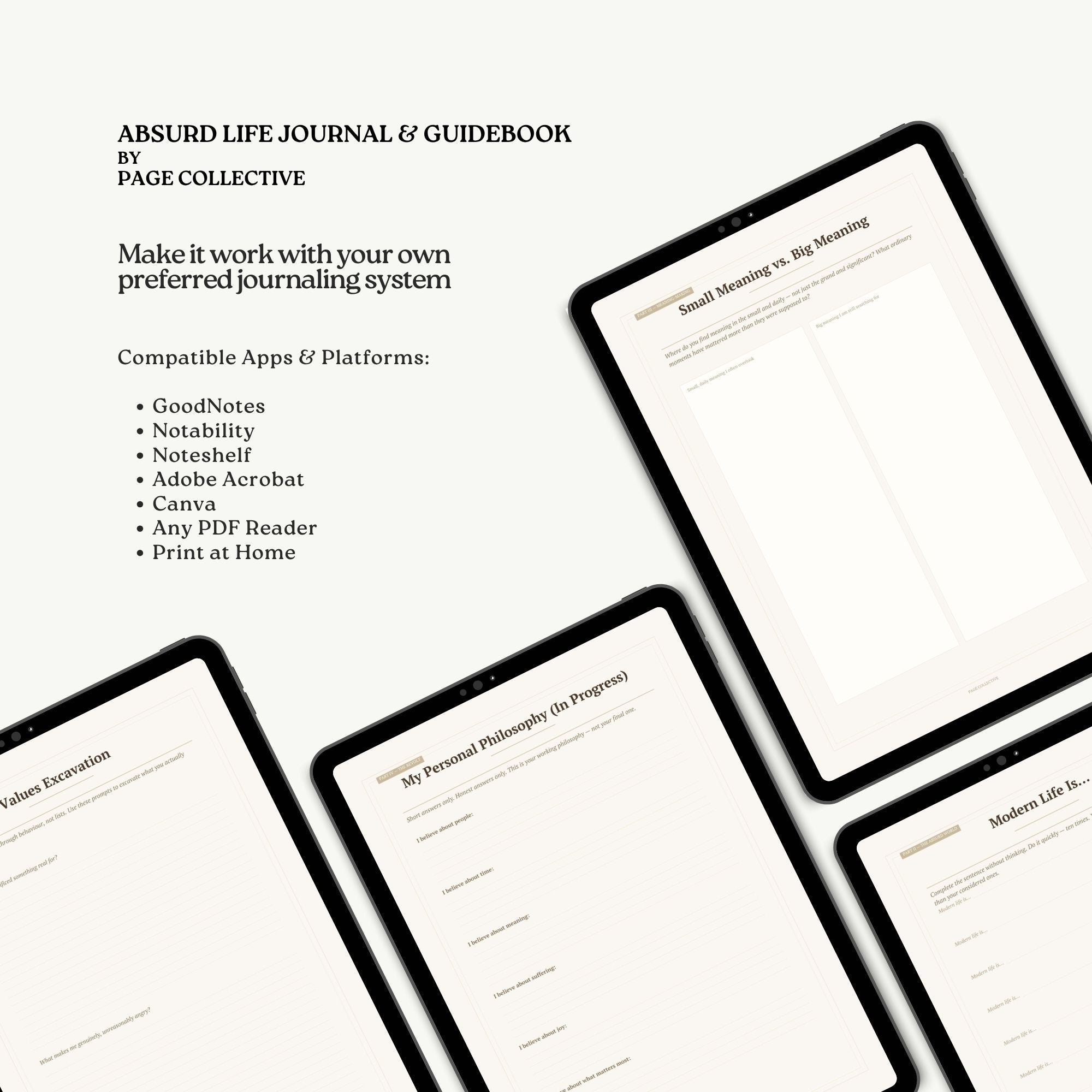 Anxiety relief bundle by Page Collective with digital pages on tablets.