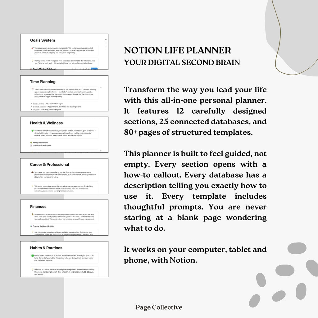 Promotional graphic for a digital planner app with text and minimal design.