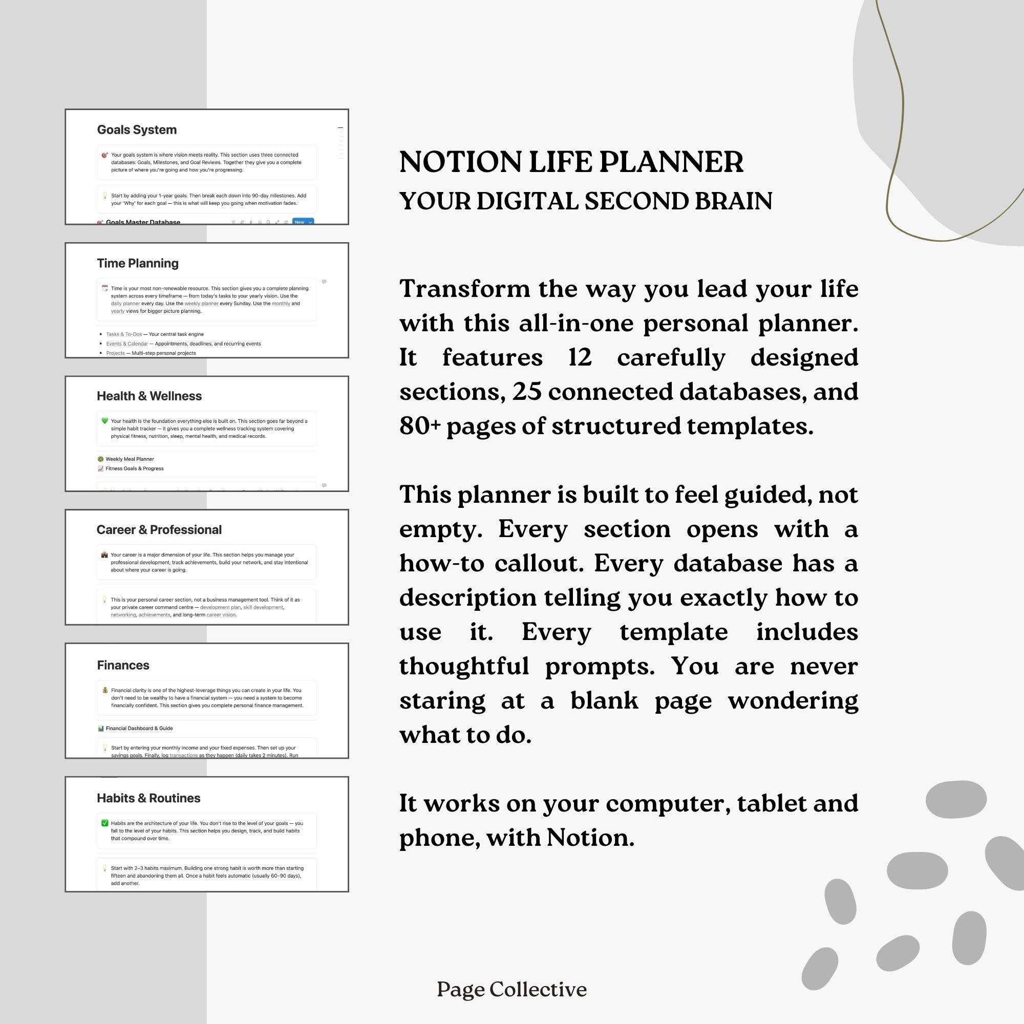 Promotional graphic for a digital planner app with text and minimal design.