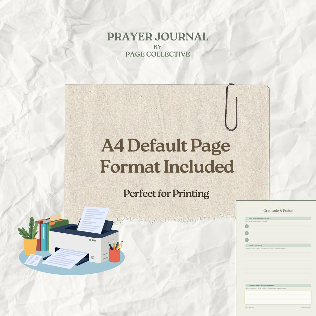 Promotional infographic for Daily Prayer Journal Template Bundle by Page Collective