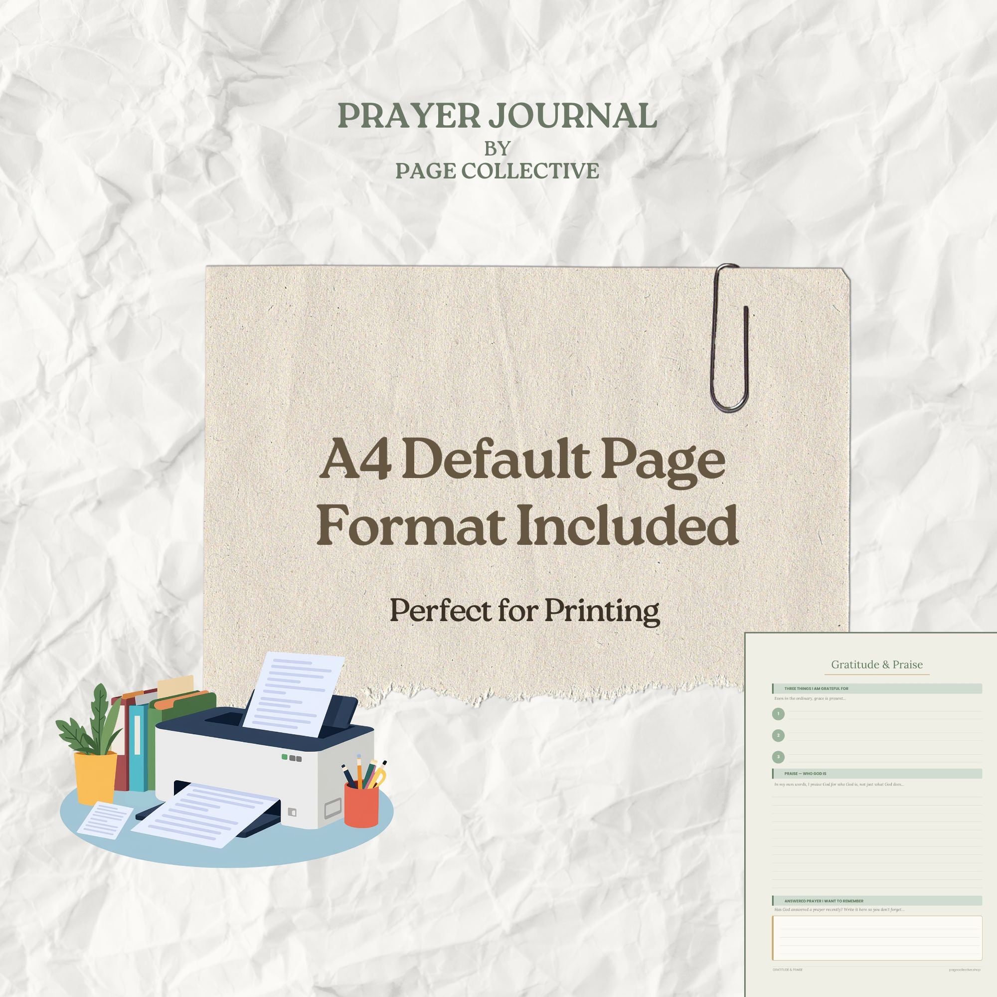Promotional infographic for Daily Prayer Journal Template Bundle by Page Collective