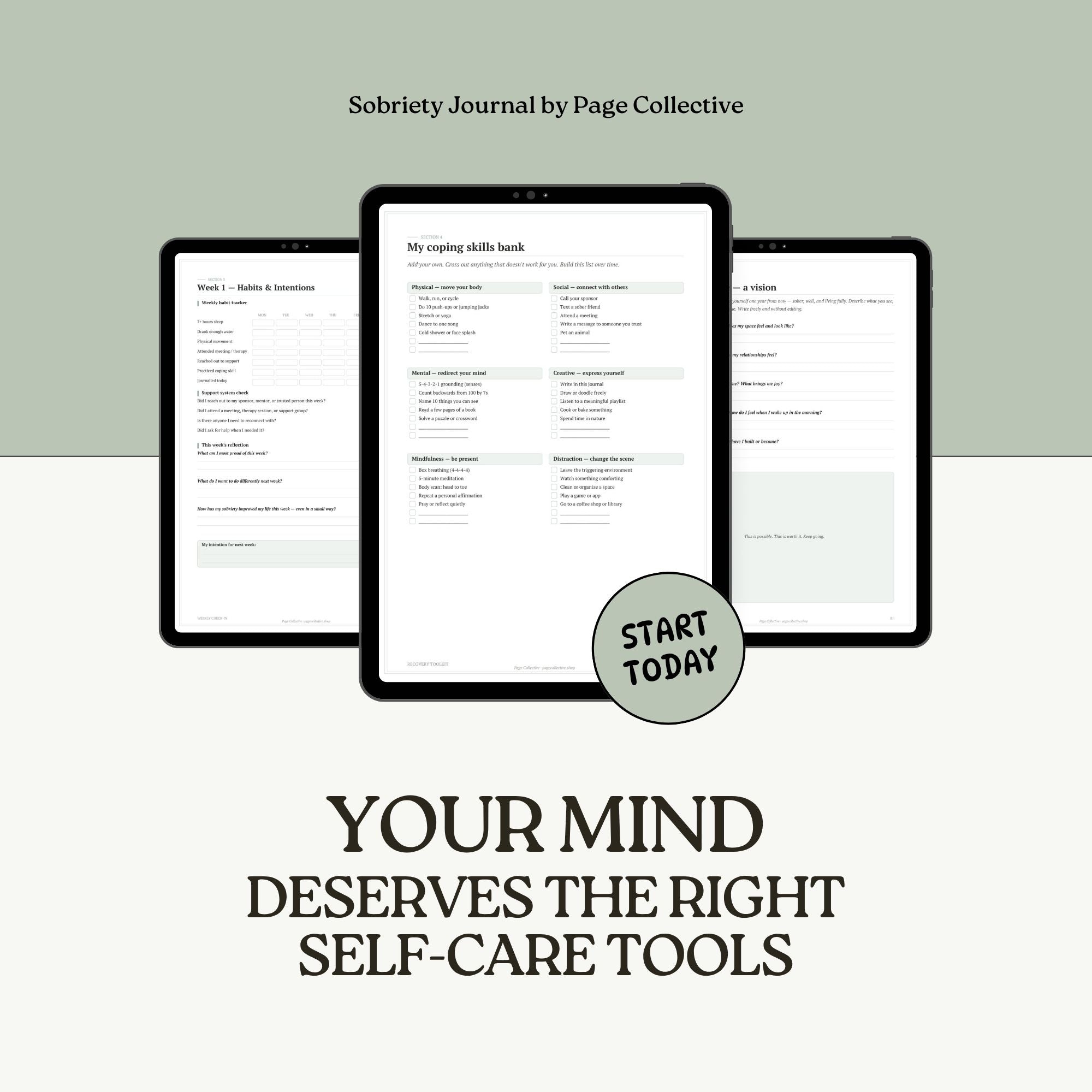 Promotional infographic for Sobriety Journal by Page Collective
