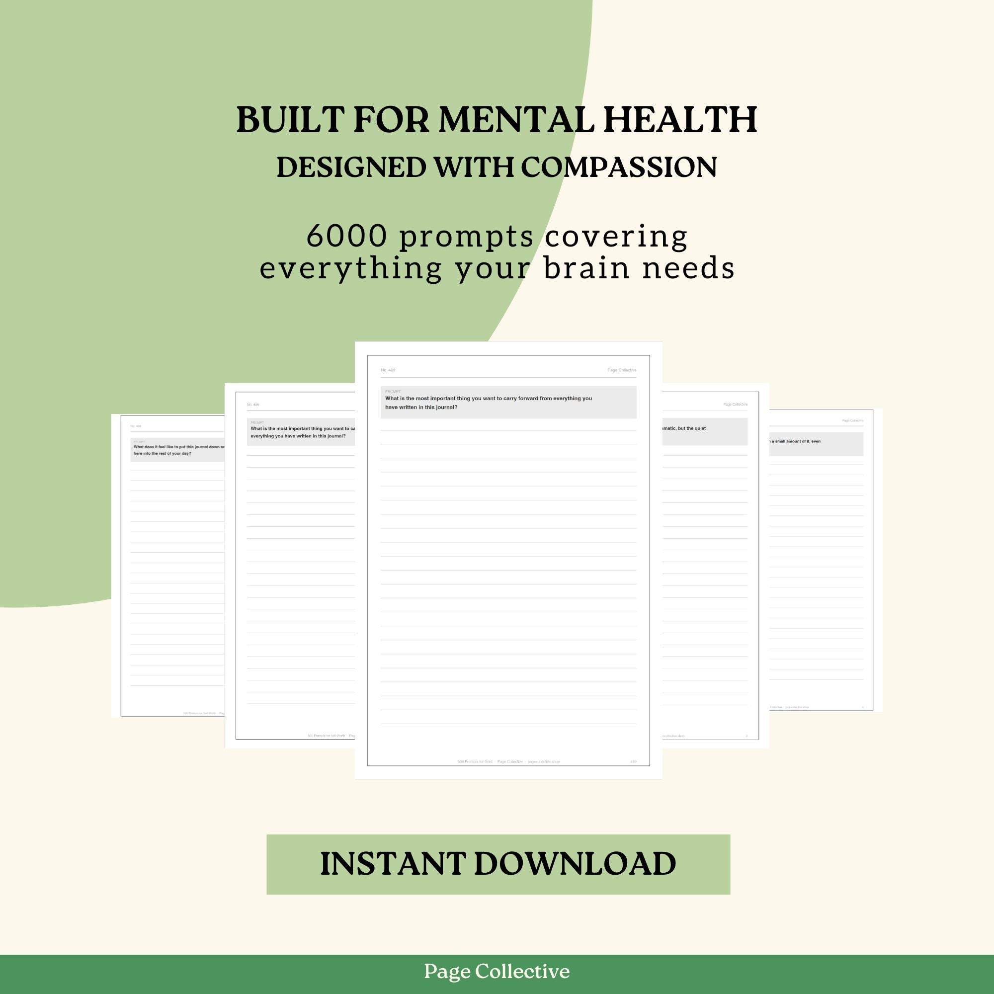 Promotional graphic for a mental health resource with text and a preview of pages.