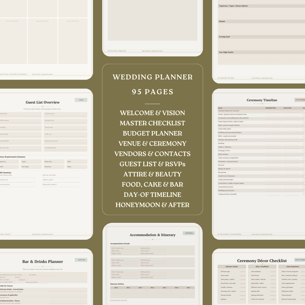 Wedding planner with 95 pages on a green background