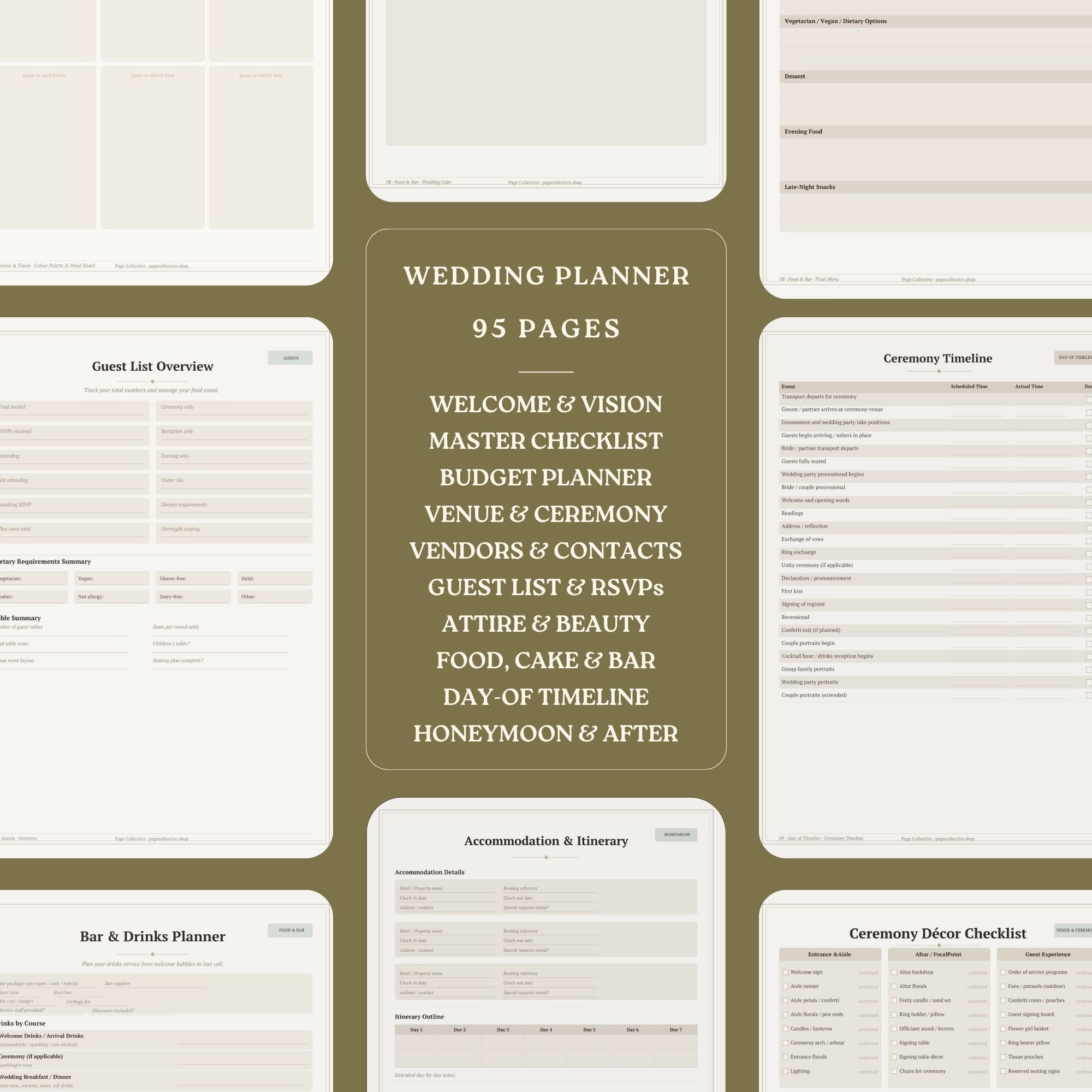 Wedding planner with 95 pages on a green background