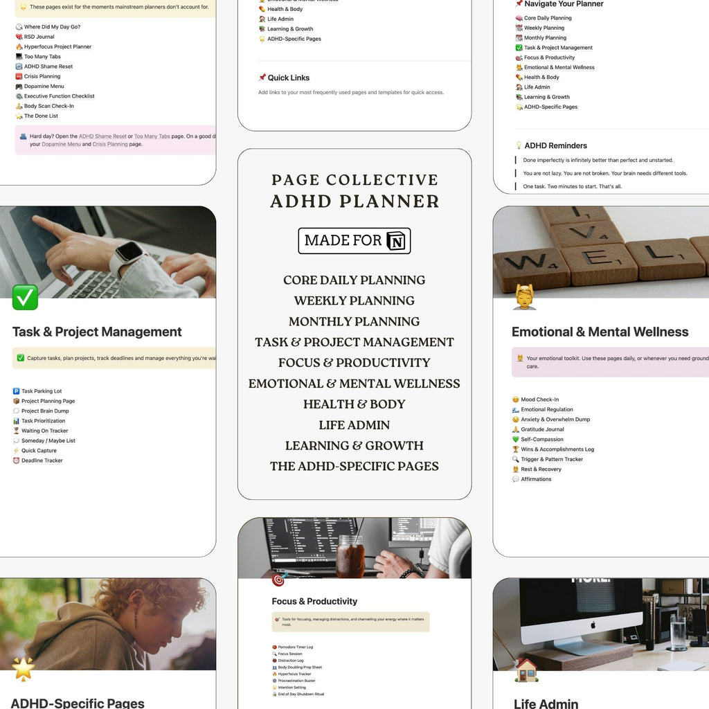 Screenshot of a digital planner with various sections on a white background