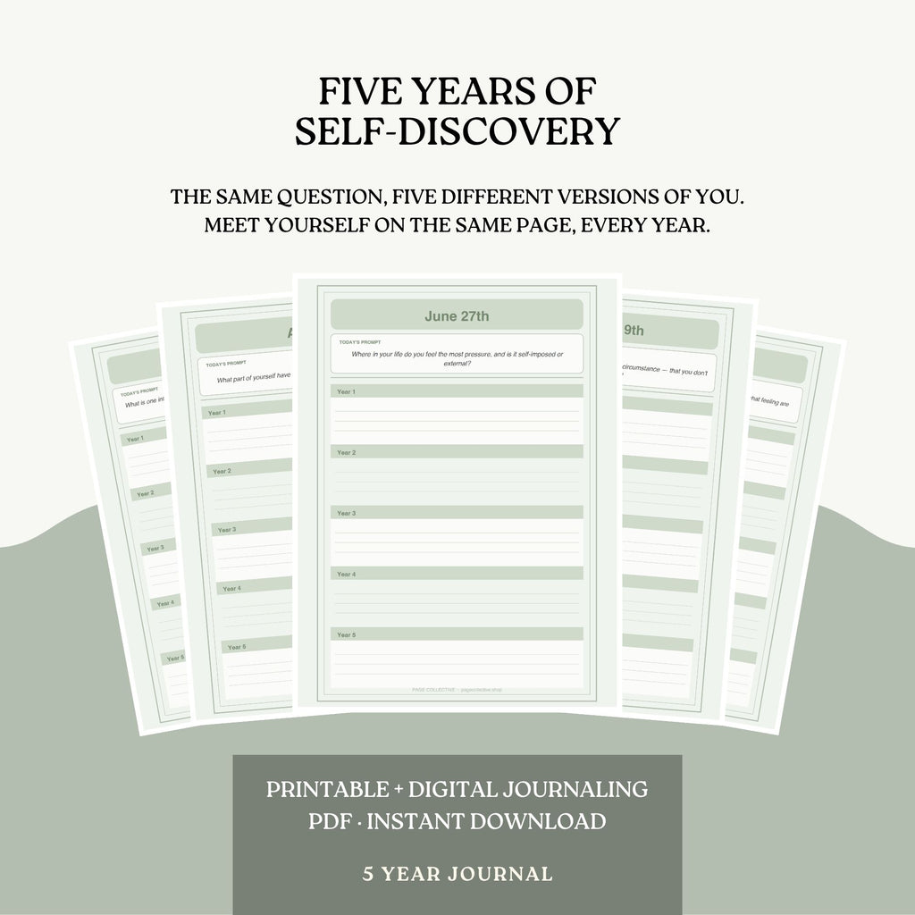 Five-year self-discovery journal with a white background