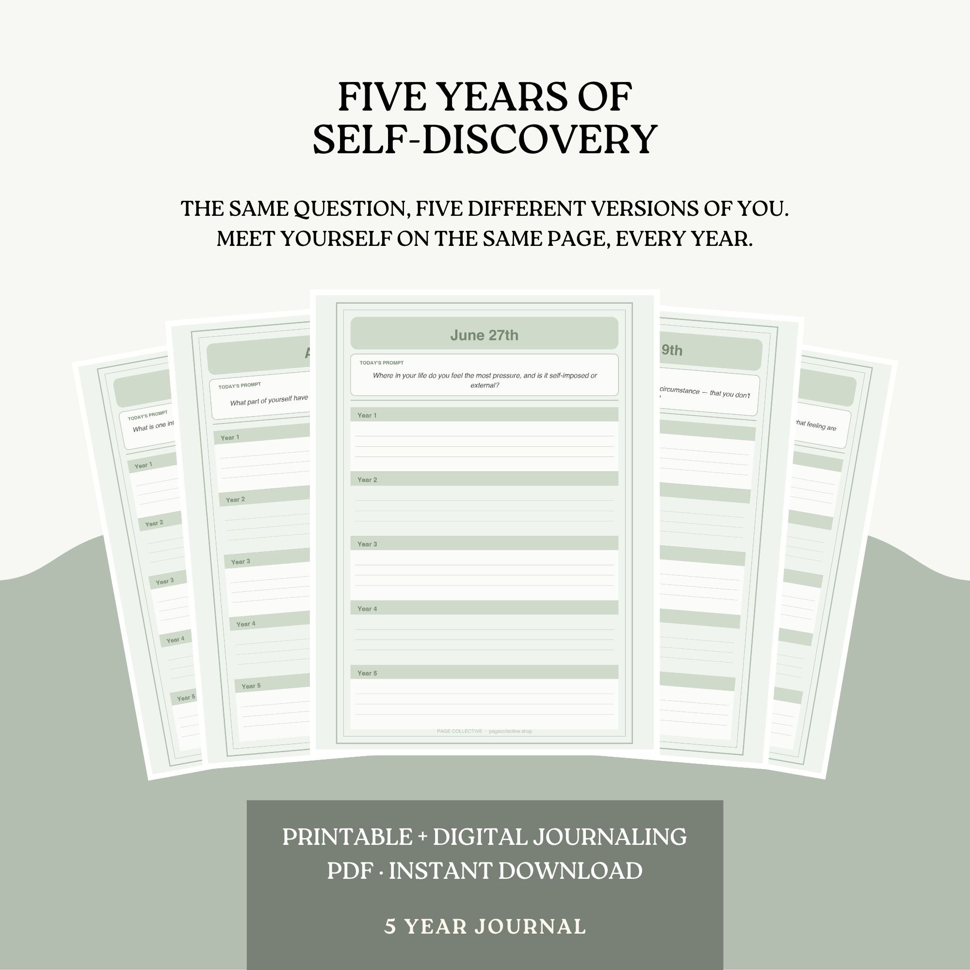 Five-year self-discovery journal with a white background