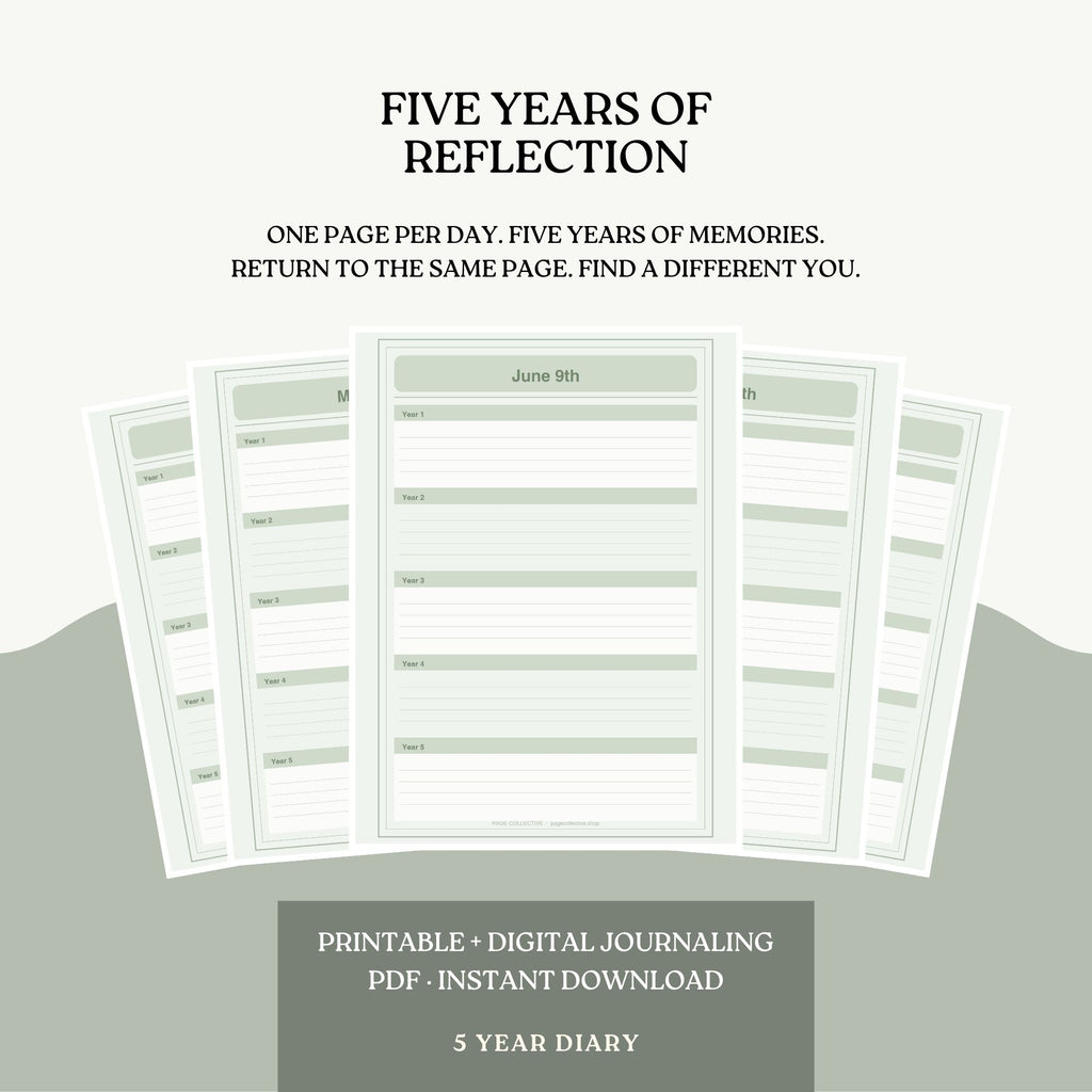 Five-year reflection diary with pages displayed on a white background
