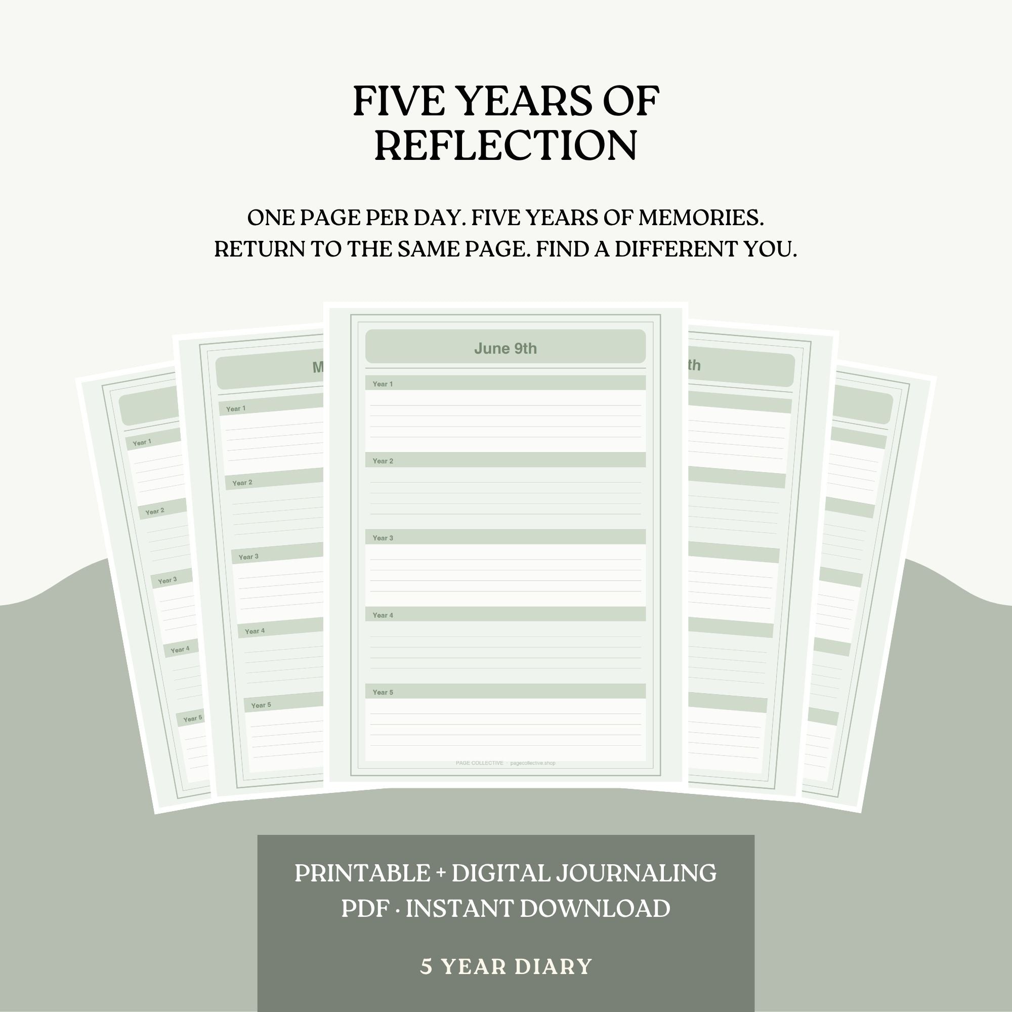 Five-year reflection diary with pages displayed on a white background