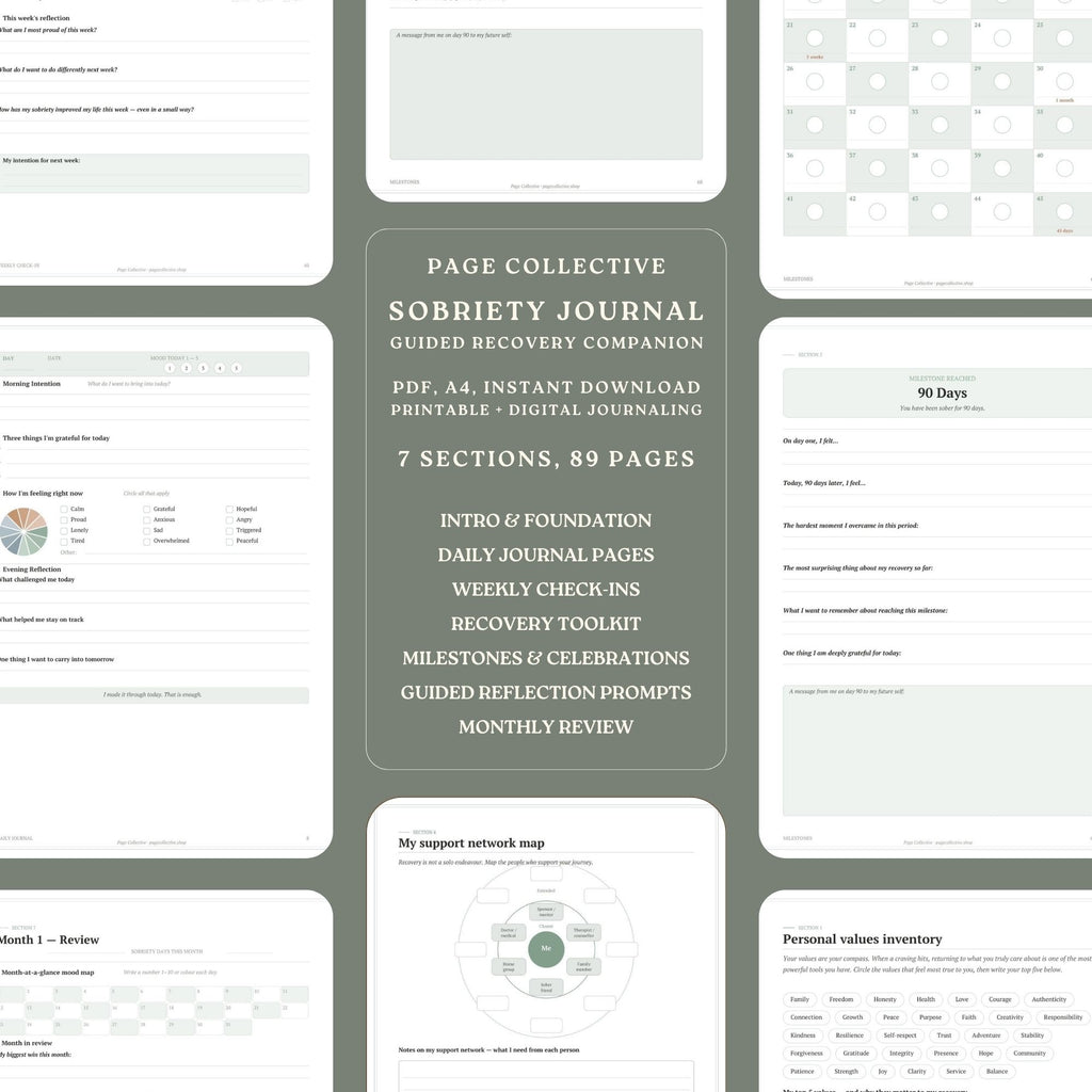 Promotional infographic for Sobriety Journal by Page Collective