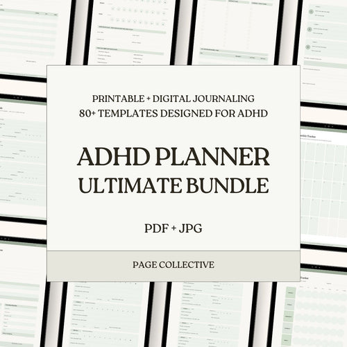 ADHD planner ultimate bundle with text on a white background